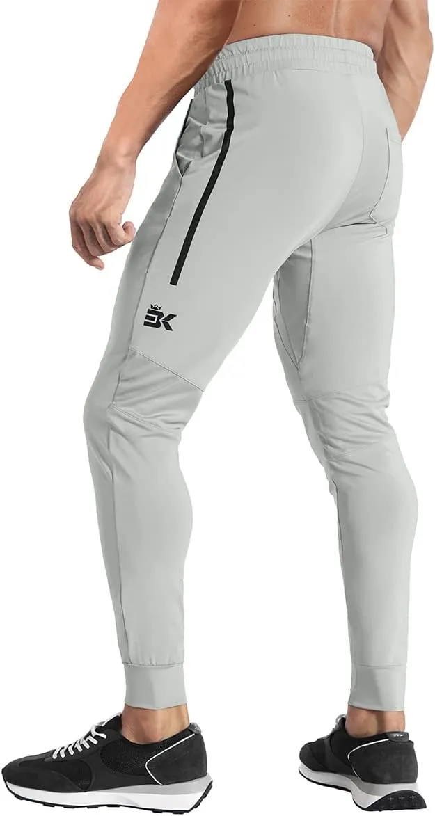 BROKIG Men's Lightweight Athletic Gym Jogger Pants, Stretch Quick Dry Workout Running Sweat Pants with Zipper Pockets