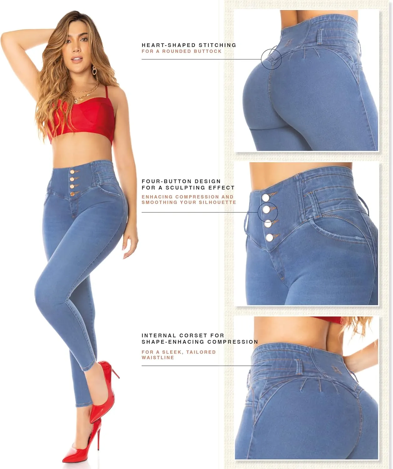 Bula, High Waist Butt Lifting Skinny Jeans - Shape wear Pantalones Colombianos Levanta Cola