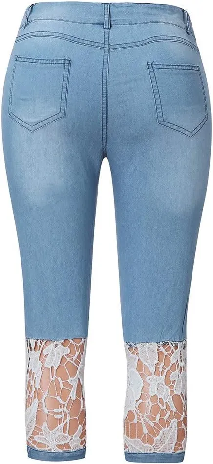 Capris Jeans for Women Distressed High Waisted Sexy Boyfriend Plus Size Stretchy Distressed Skinny Loose Jeans