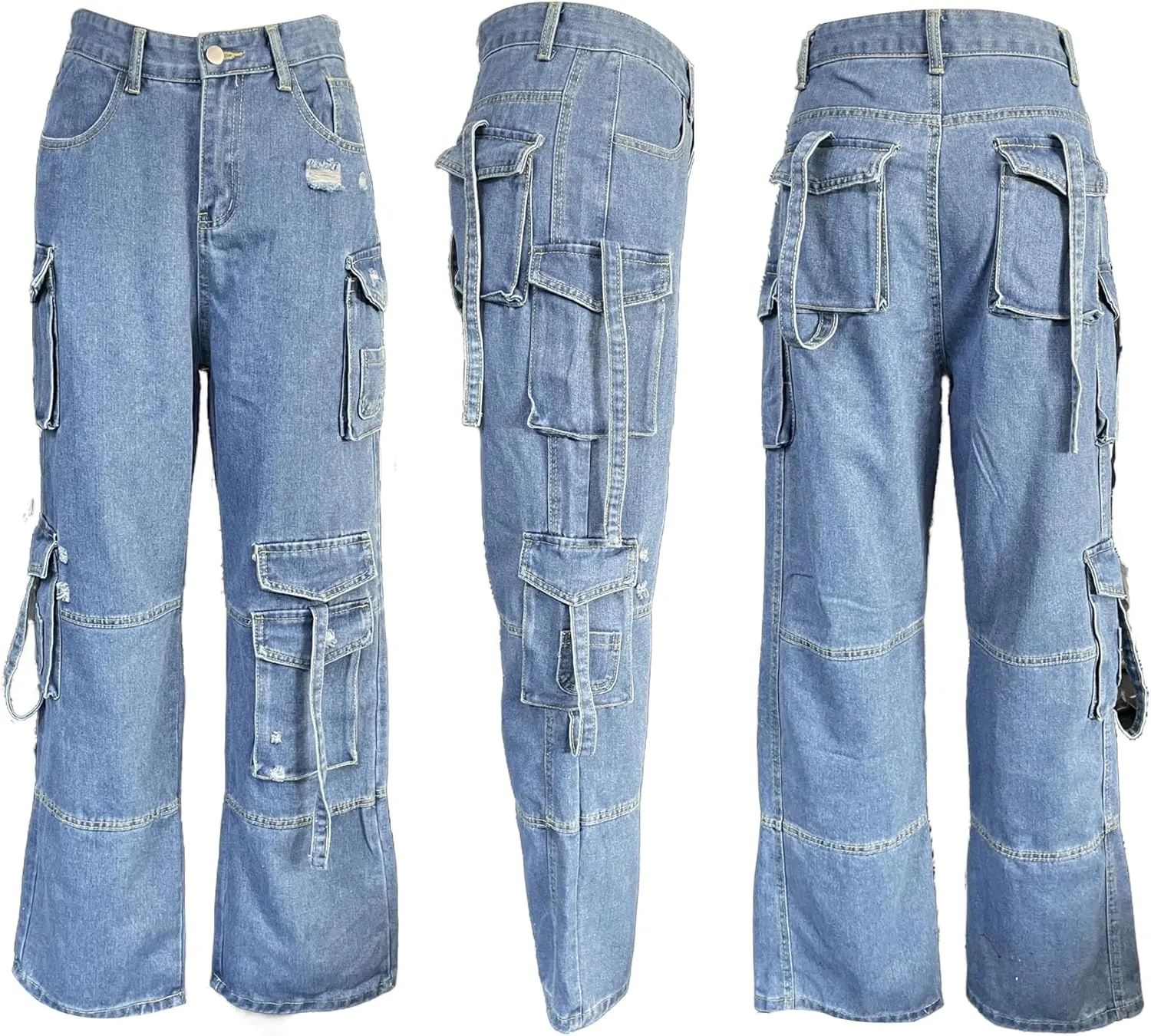 Cargo Jeans for Women Low Rise Baggy Jeans Y2K Multi-Pockets Straight Leg Casual Cargo Pants