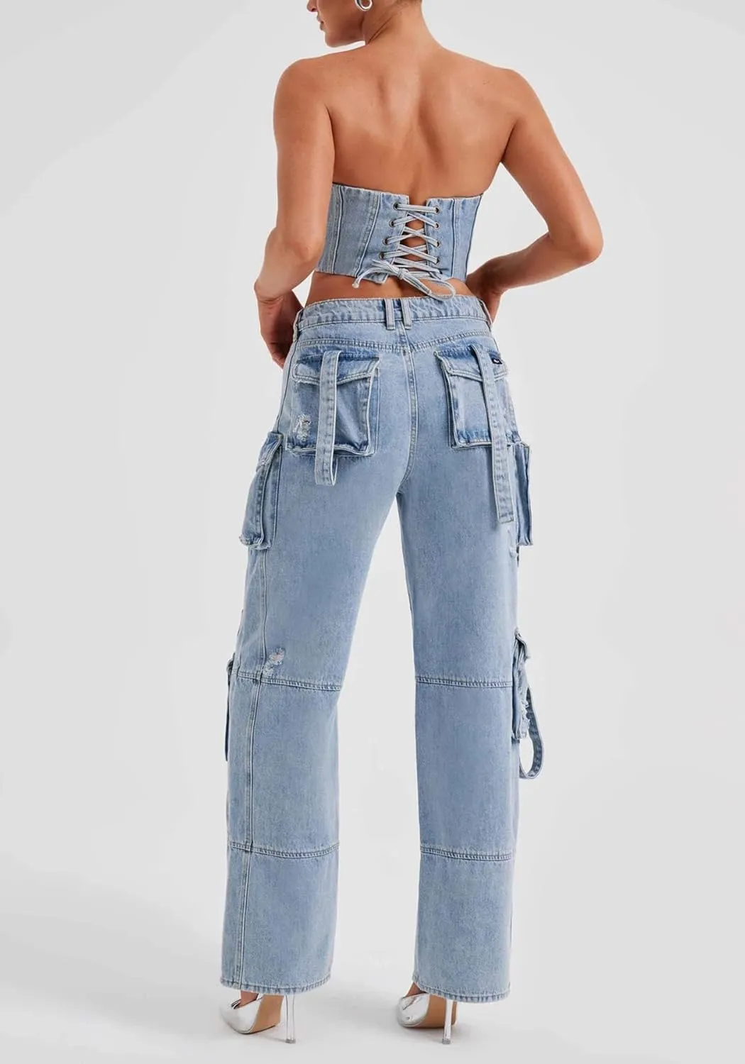 Cargo Jeans for Women Low Rise Baggy Jeans Y2K Multi-Pockets Straight Leg Casual Cargo Pants
