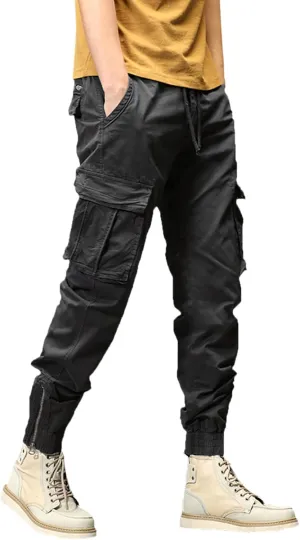 Cargo Trousers for Men Athletic Gym Training Jogger Black Long Track Pants with Pockets Mens Sweatpants with Pockets
