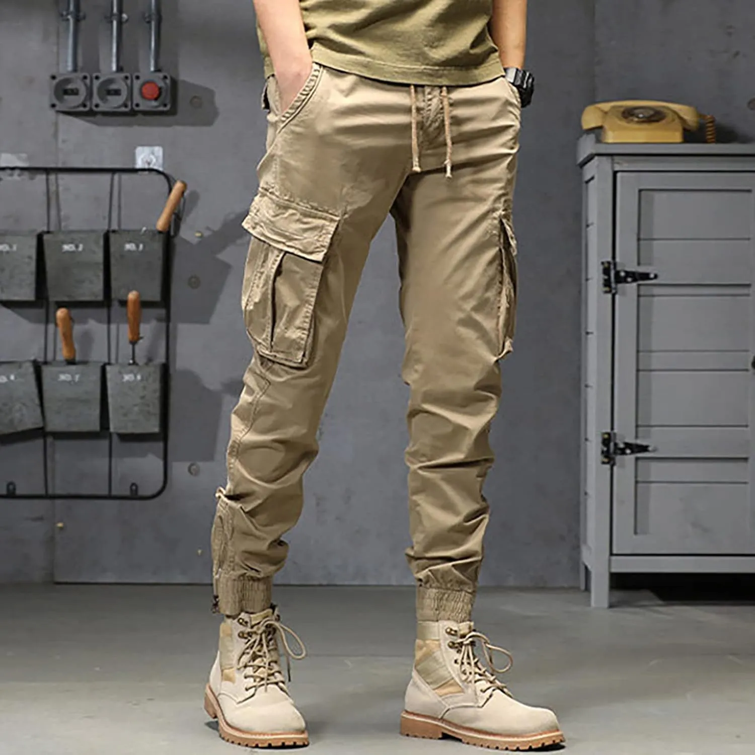 Cargo Trousers for Men Athletic Gym Training Jogger Black Long Track Pants with Pockets Mens Sweatpants with Pockets