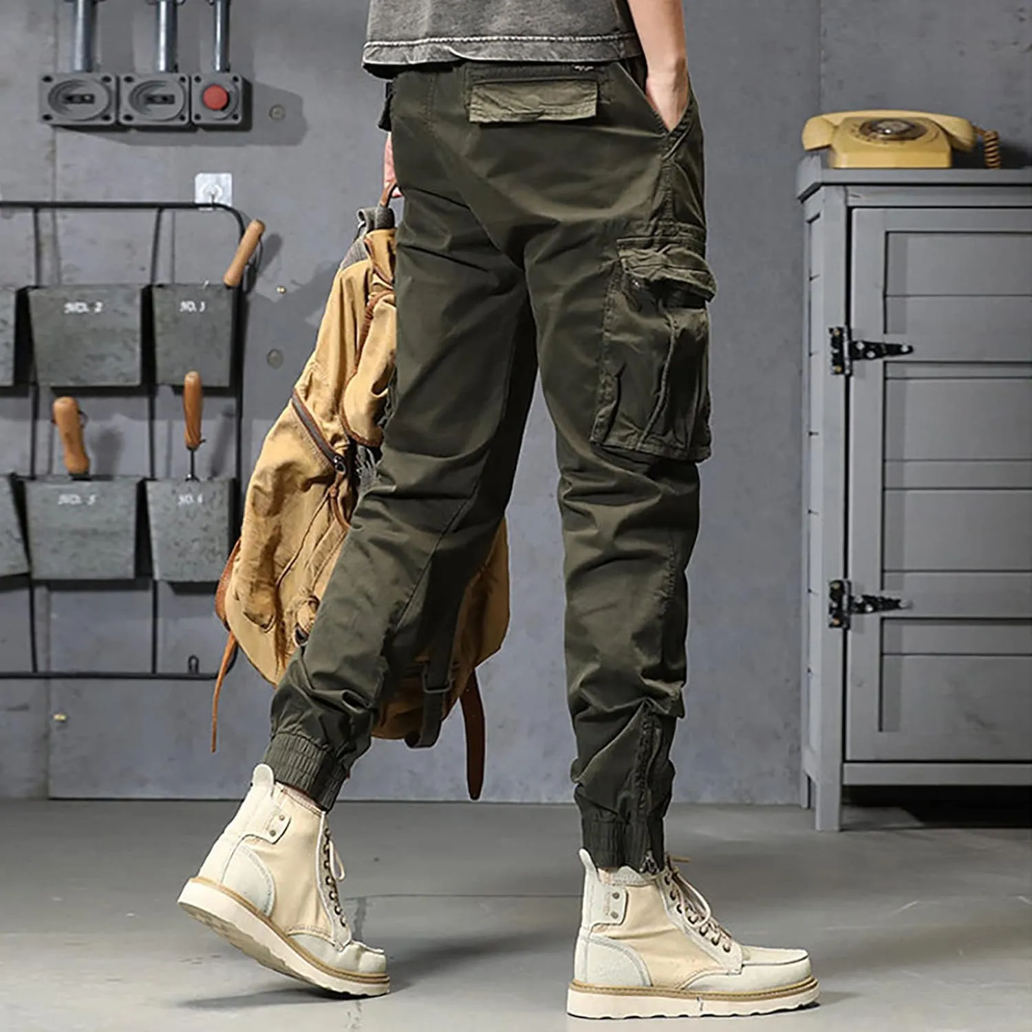 Cargo Trousers for Men Athletic Gym Training Jogger Black Long Track Pants with Pockets Mens Sweatpants with Pockets