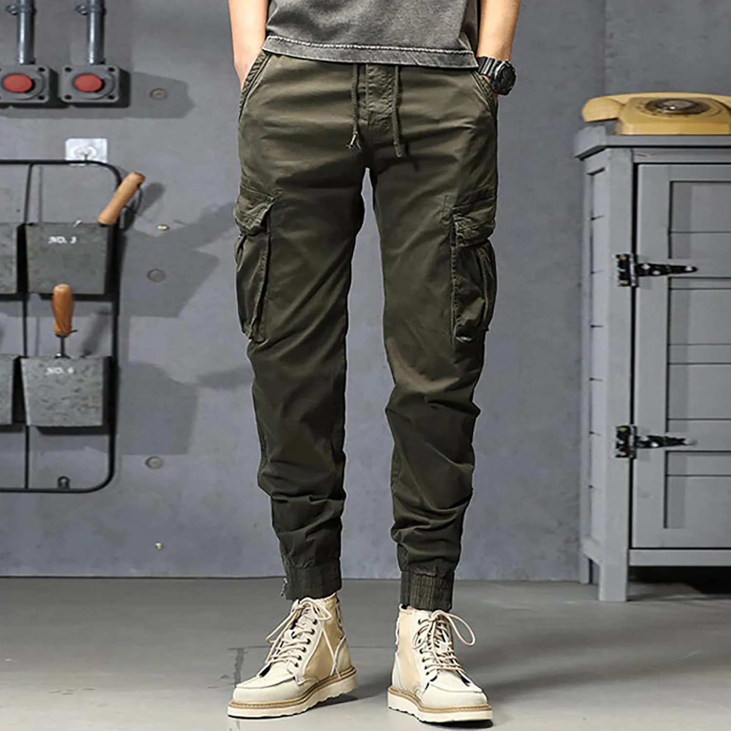 Cargo Trousers for Men Athletic Gym Training Jogger Black Long Track Pants with Pockets Mens Sweatpants with Pockets
