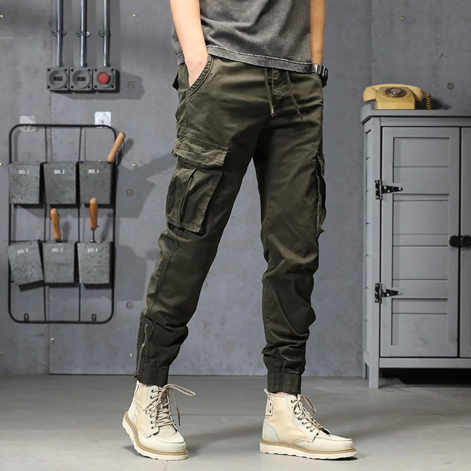 Cargo Trousers for Men Athletic Gym Training Jogger Black Long Track Pants with Pockets Mens Sweatpants with Pockets