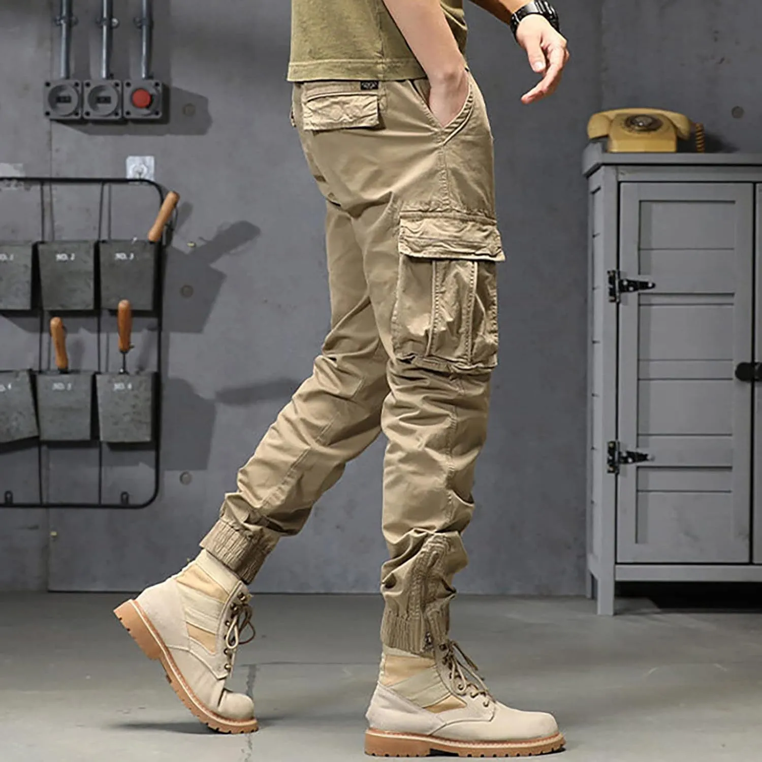 Cargo Trousers for Men Athletic Gym Training Jogger Black Long Track Pants with Pockets Mens Sweatpants with Pockets