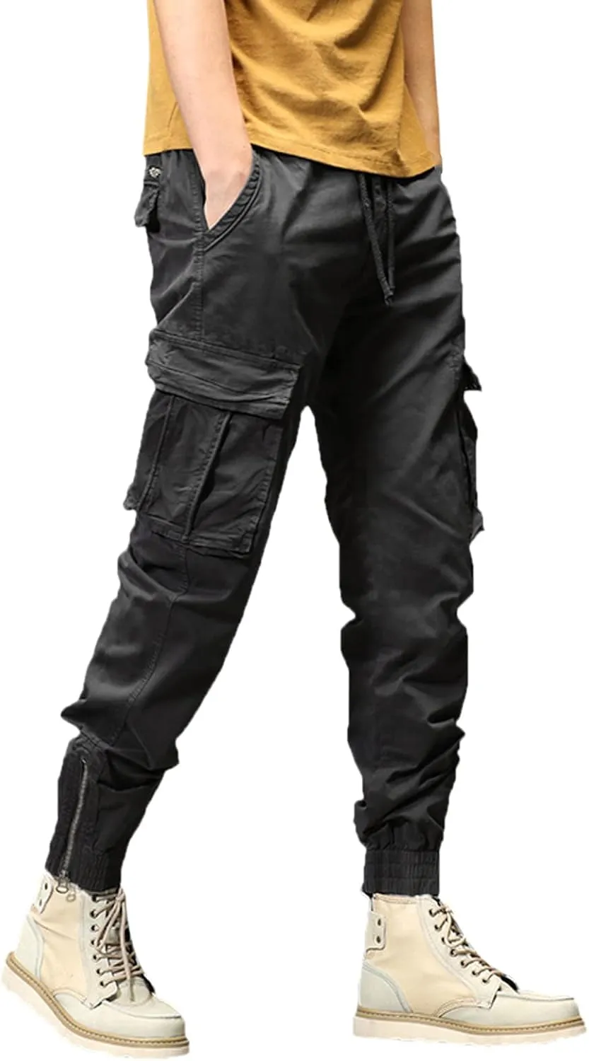 Cargo Trousers for Men Athletic Gym Training Jogger Black Long Track Pants with Pockets Mens Sweatpants with Pockets