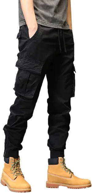 Cargo Trousers for Men Athletic Gym Training Jogger Black Long Track Pants with Pockets Mens Sweatpants with Pockets