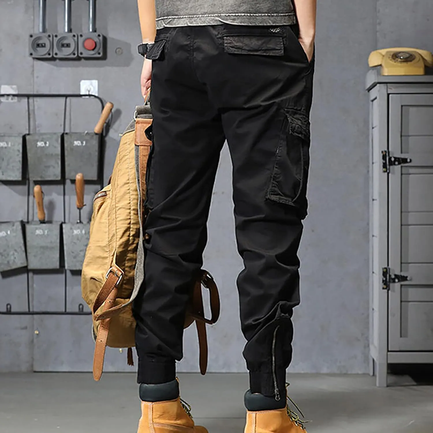 Cargo Trousers for Men Athletic Gym Training Jogger Black Long Track Pants with Pockets Mens Sweatpants with Pockets