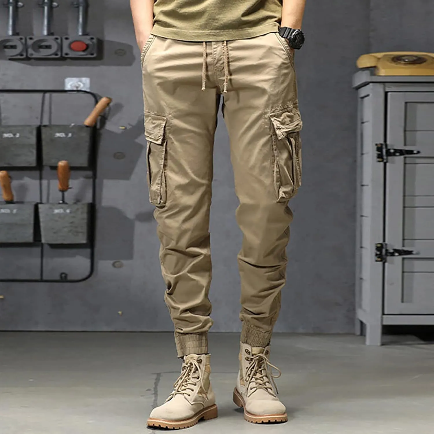 Cargo Trousers for Men Athletic Gym Training Jogger Black Long Track Pants with Pockets Mens Sweatpants with Pockets