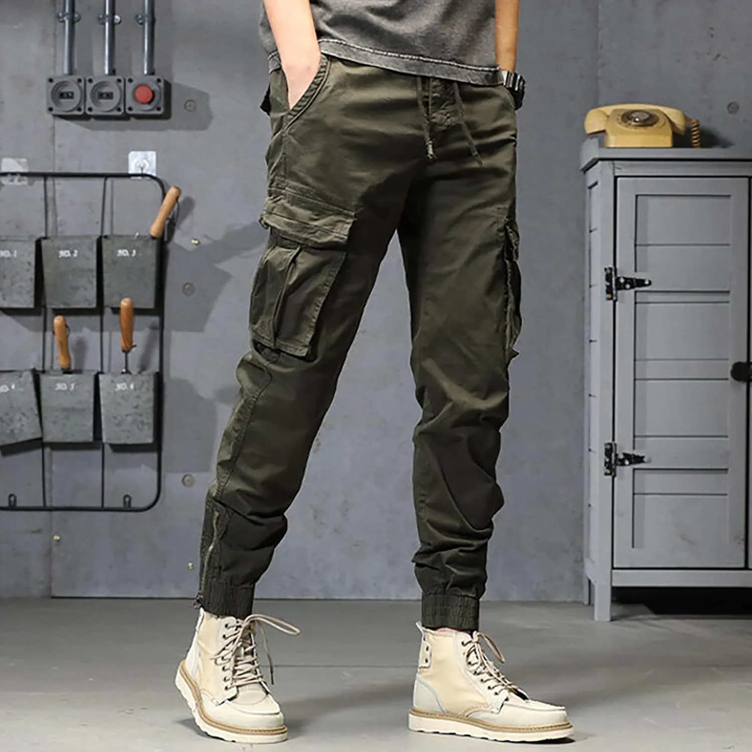 Cargo Trousers for Men Athletic Gym Training Jogger Black Long Track Pants with Pockets Mens Sweatpants with Pockets