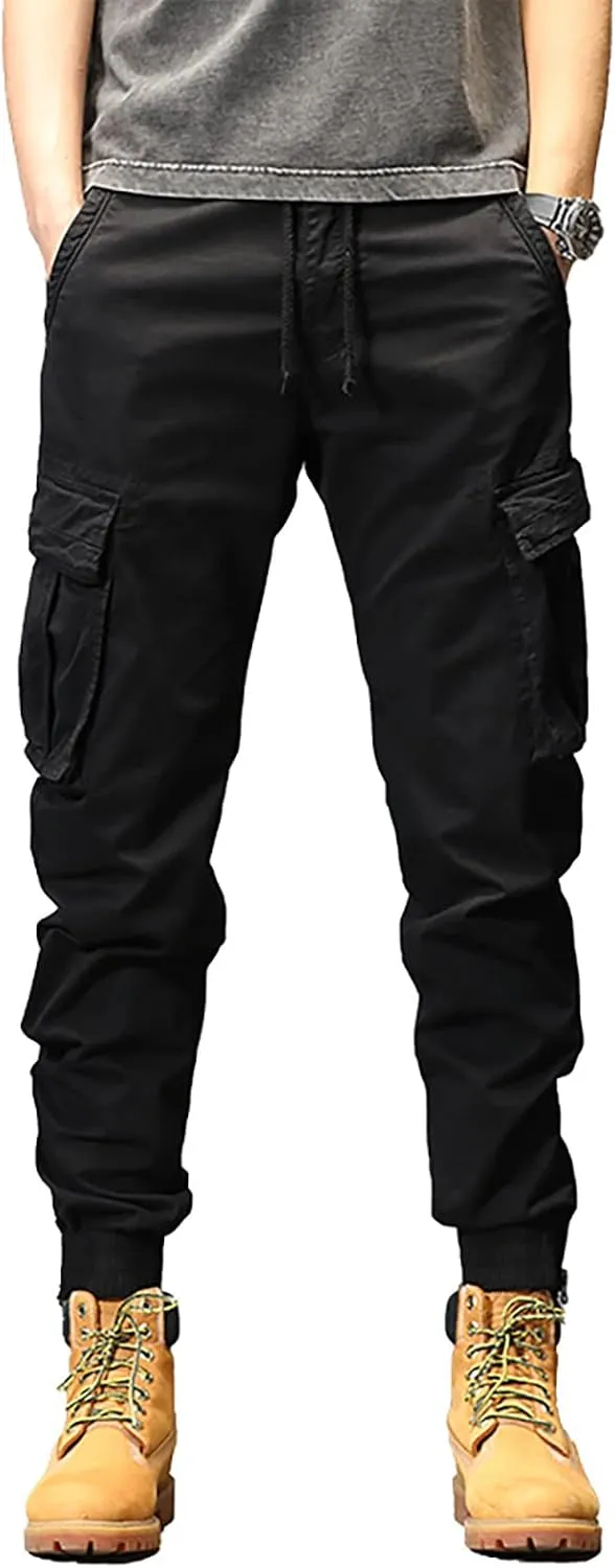 Cargo Trousers for Men Athletic Gym Training Jogger Black Long Track Pants with Pockets Mens Sweatpants with Pockets