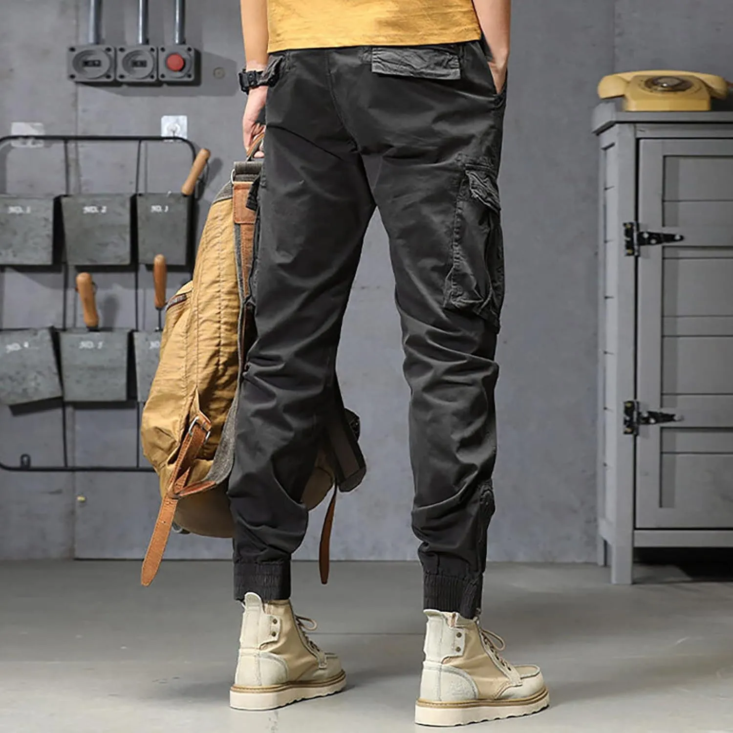 Cargo Trousers for Men Athletic Gym Training Jogger Black Long Track Pants with Pockets Mens Sweatpants with Pockets