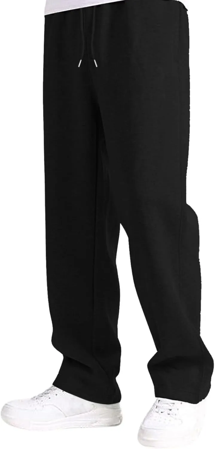 Casual Pants for Men Mid Waist Straight Leg Sweatpants Solid Drawstring Joggers Pants Lightweight Leisure Trousers