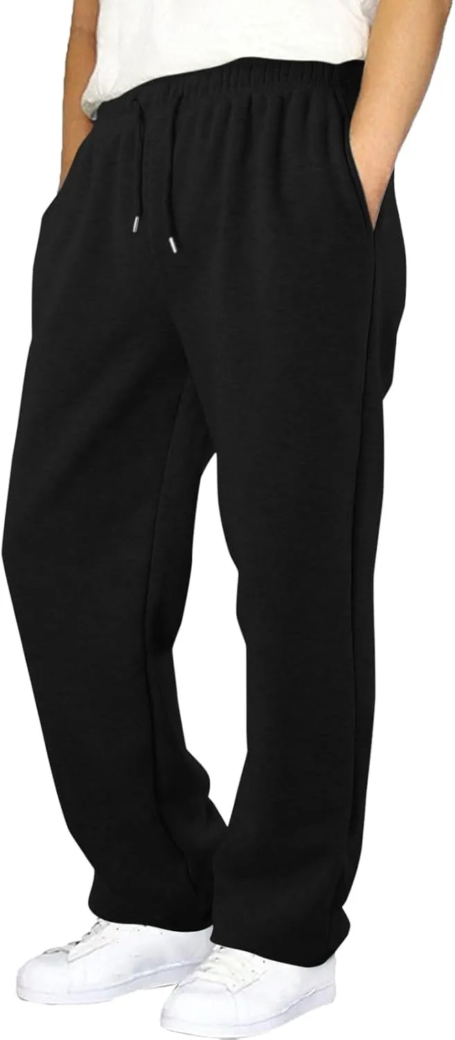 Casual Pants for Men Mid Waist Straight Leg Sweatpants Solid Drawstring Joggers Pants Lightweight Leisure Trousers