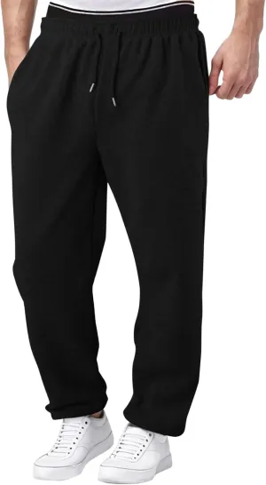 Casual Pants for Men Mid Waist Straight Leg Sweatpants Solid Drawstring Joggers Pants Lightweight Leisure Trousers