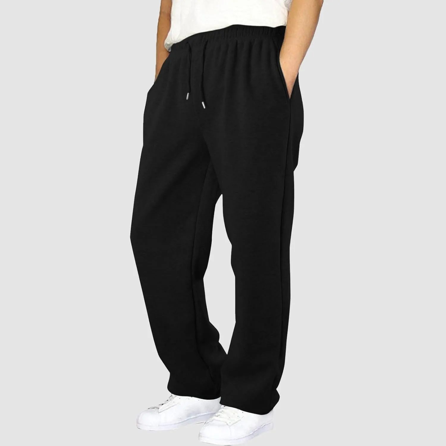 Casual Pants for Men Mid Waist Straight Leg Sweatpants Solid Drawstring Joggers Pants Lightweight Leisure Trousers