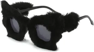Cat Eye Plush Sunglasses for Women Party Vintage Oversized Decorative Glasses Winter Thermal Fluffy Eyewear UV400