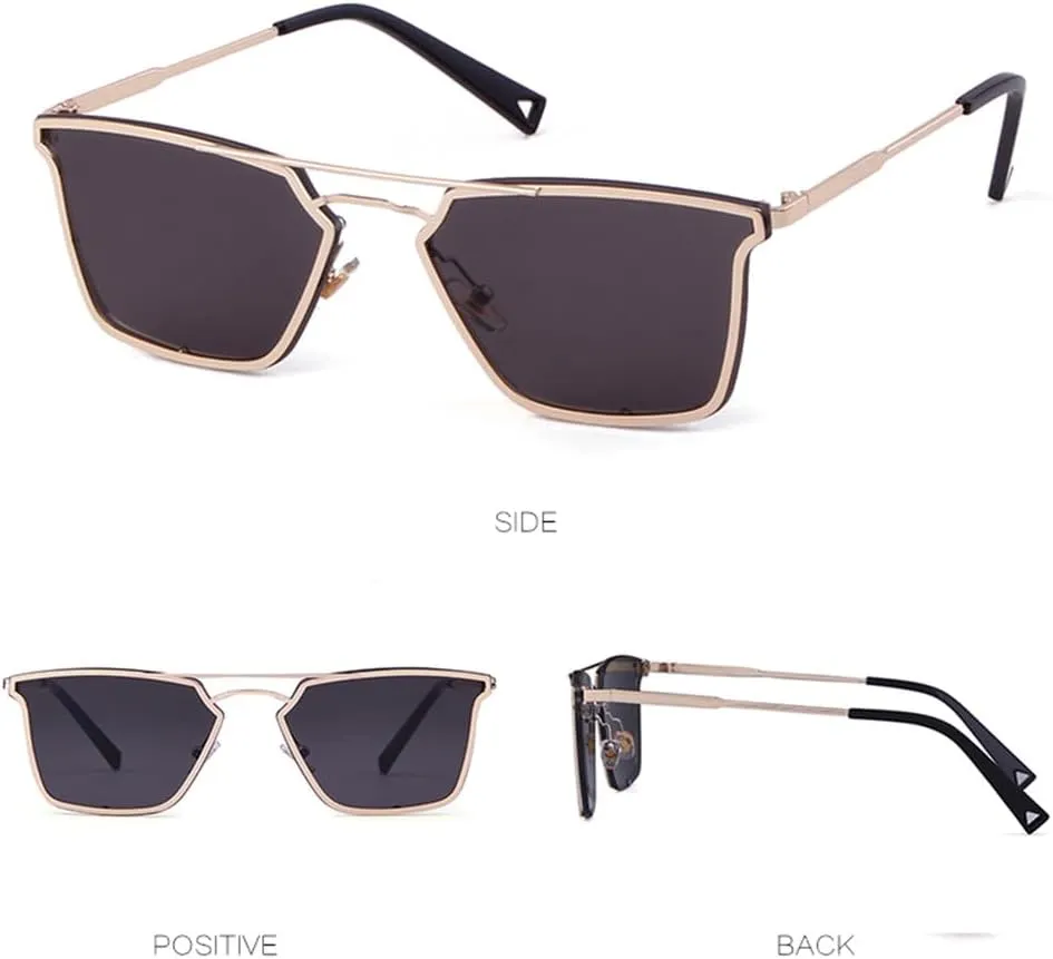 Cat Eye Sunglasses Women Vintage Metal Frame Double Bridge Mirrored Glasses