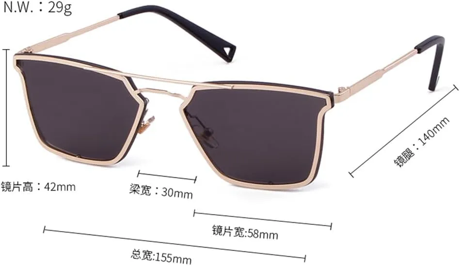 Cat Eye Sunglasses Women Vintage Metal Frame Double Bridge Mirrored Glasses