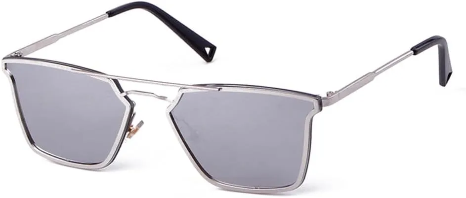 Cat Eye Sunglasses Women Vintage Metal Frame Double Bridge Mirrored Glasses