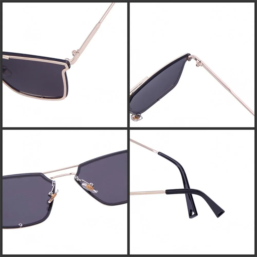 Cat Eye Sunglasses Women Vintage Metal Frame Double Bridge Mirrored Glasses