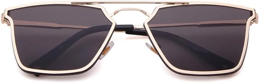 Cat Eye Sunglasses Women Vintage Metal Frame Double Bridge Mirrored Glasses