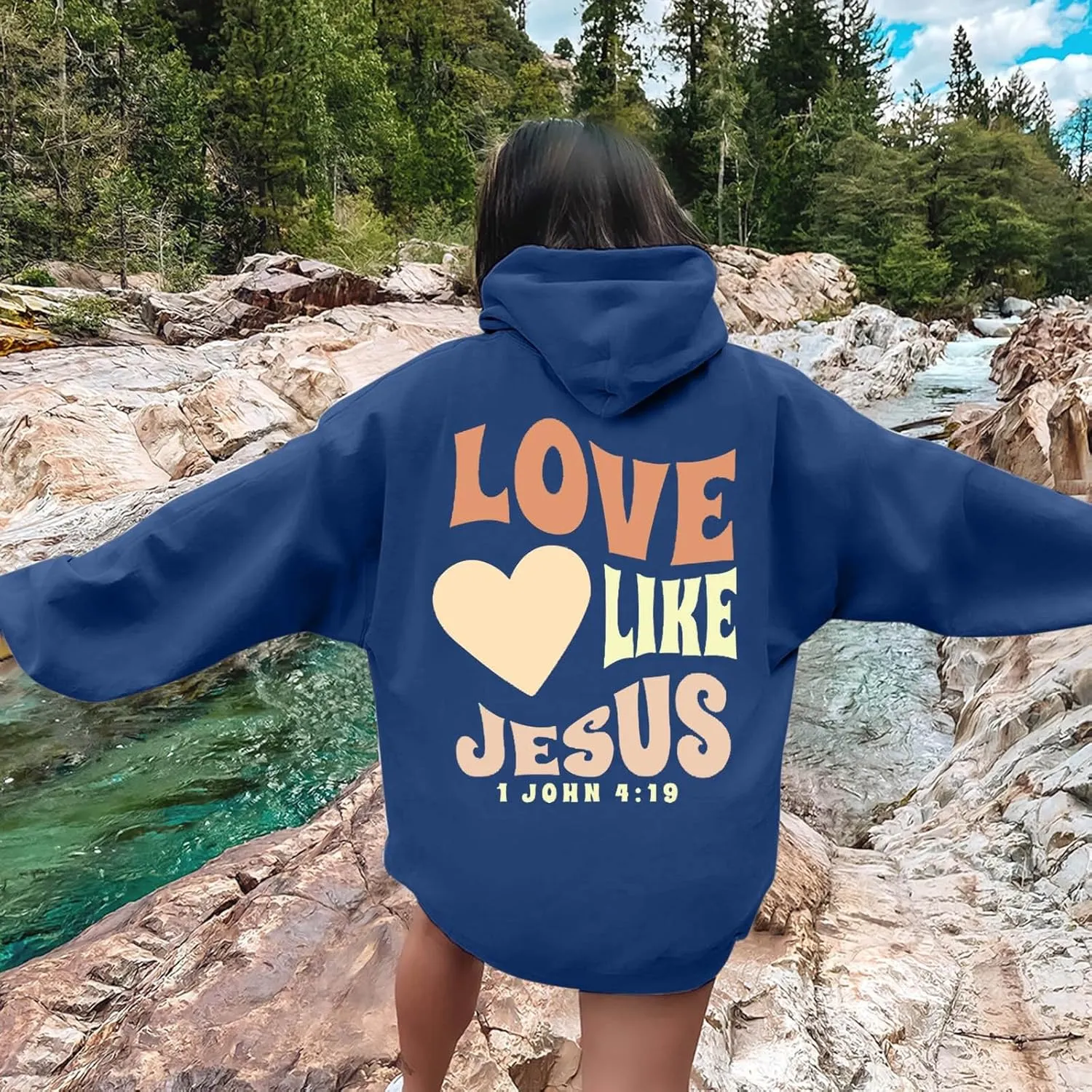 Christian Oversized Hoodie for Women Trust in The Lord Letter Print Pullover Tops with Pocket Long Sleeve Trendy Clothes