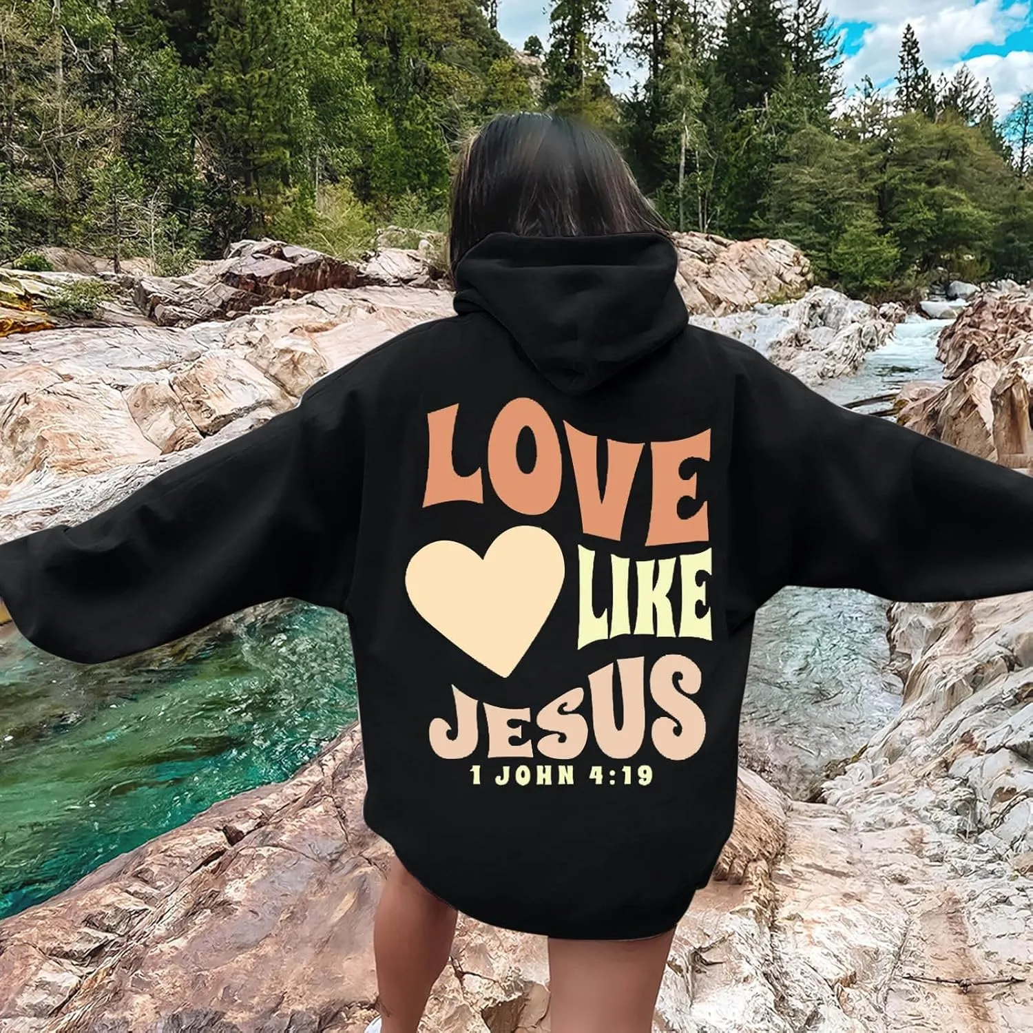 Christian Oversized Hoodie for Women Trust in The Lord Letter Print Pullover Tops with Pocket Long Sleeve Trendy Clothes