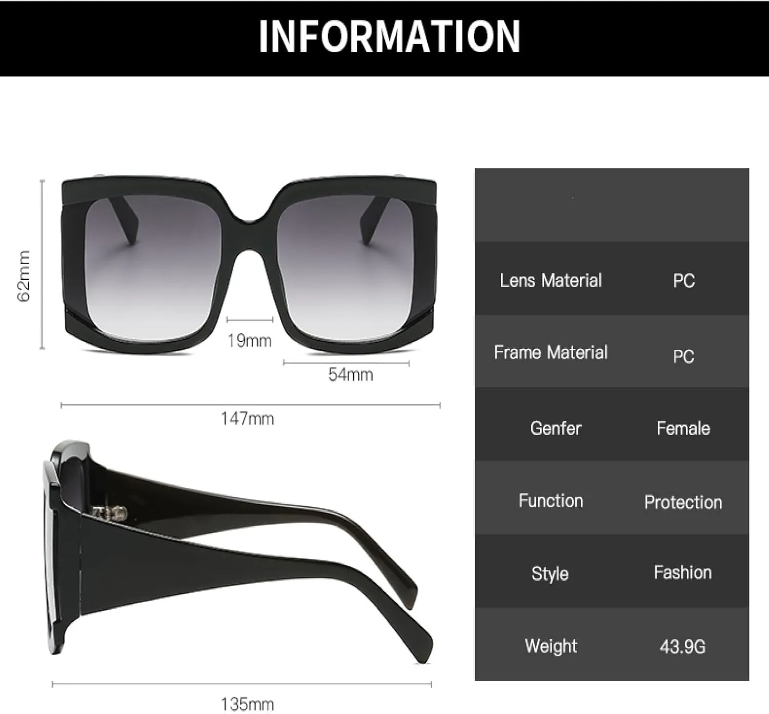Classic Oversized Sunglasses Women Glasses Female Gradient Vintage Big Shades Uv400