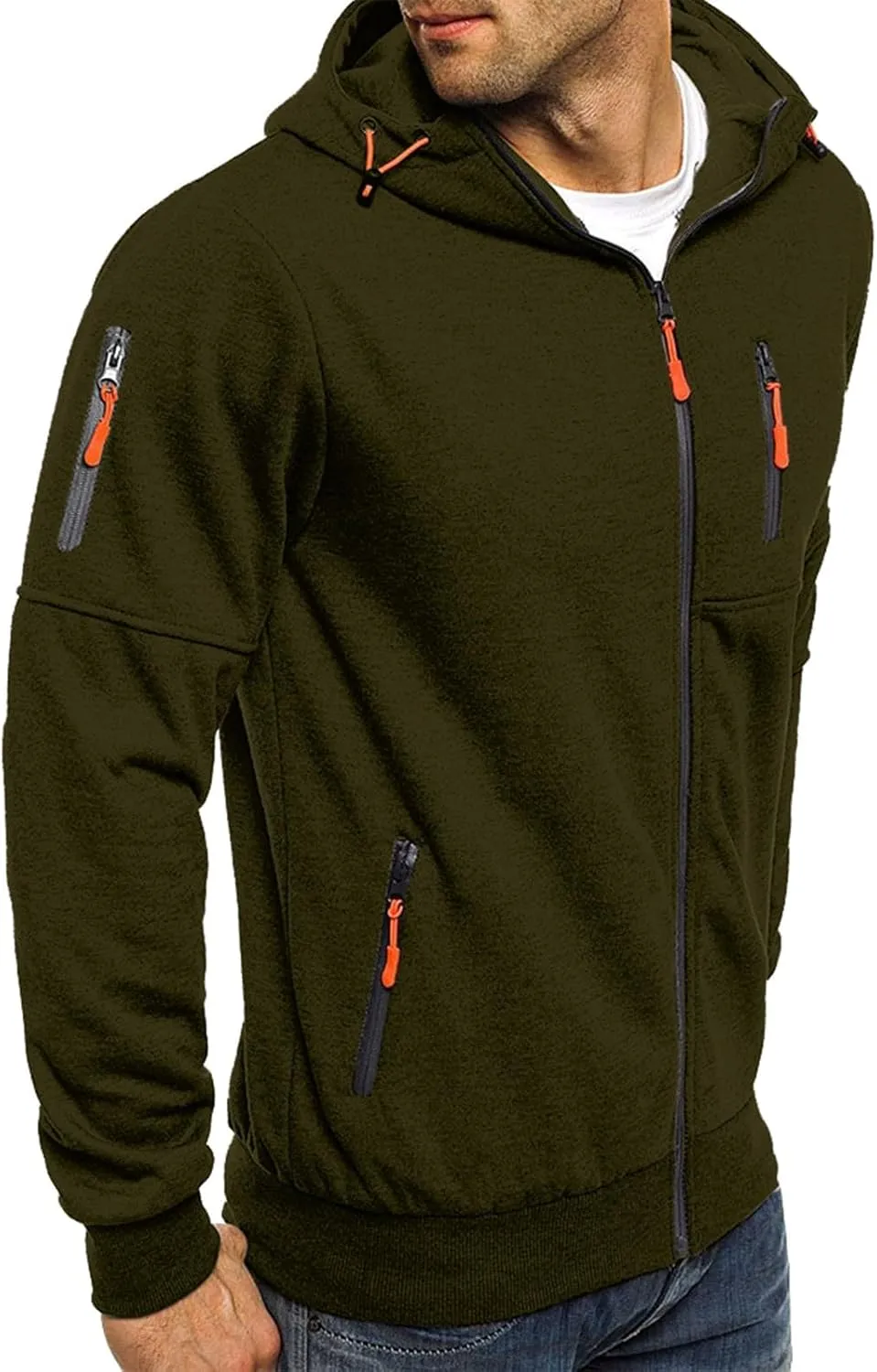 CRNTCEM Mens Zip Up Active Hoodies Sweatshirt Drawstring Workout Athletic Long Sleeve Jackets Fall Gym Fitness Sportwears