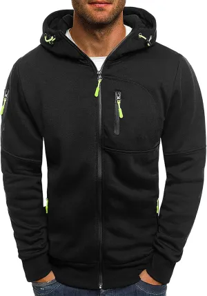 CRNTCEM Mens Zip Up Active Hoodies Sweatshirt Drawstring Workout Athletic Long Sleeve Jackets Fall Gym Fitness Sportwears