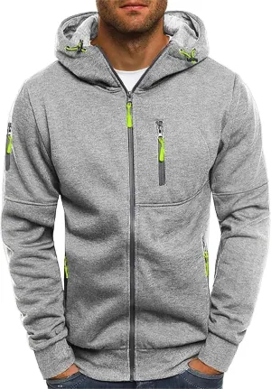 CRNTCEM Mens Zip Up Active Hoodies Sweatshirt Drawstring Workout Athletic Long Sleeve Jackets Fall Gym Fitness Sportwears