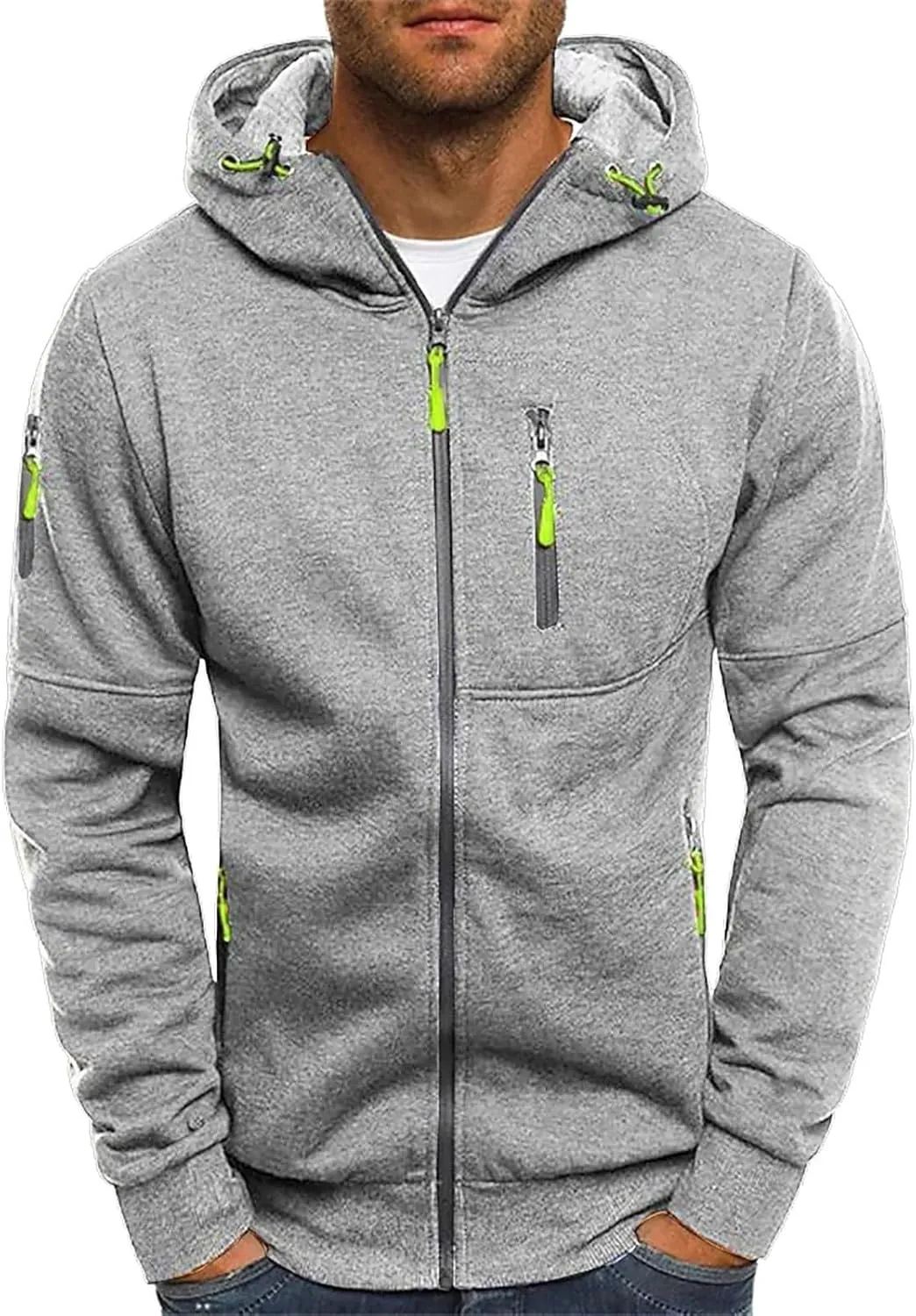 CRNTCEM Mens Zip Up Active Hoodies Sweatshirt Drawstring Workout Athletic Long Sleeve Jackets Fall Gym Fitness Sportwears