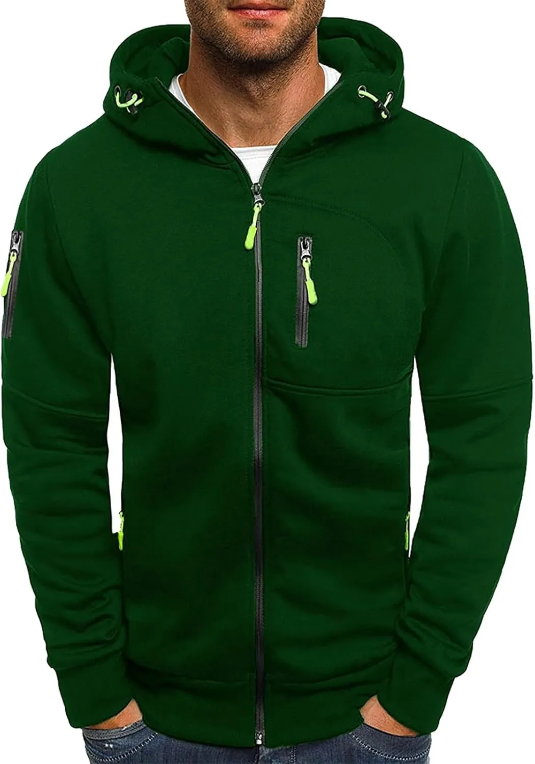 CRNTCEM Mens Zip Up Active Hoodies Sweatshirt Drawstring Workout Athletic Long Sleeve Jackets Fall Gym Fitness Sportwears