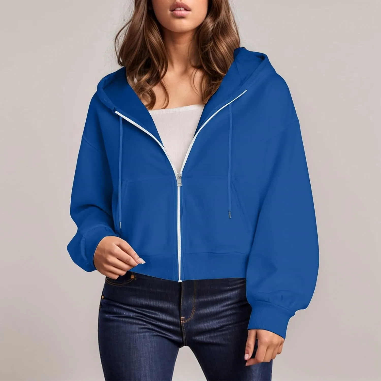 Crop Hoodies for Women Zip Up Jackets Oversized Sweatshirts Fall Fashion Outfits 2024 Sweaters Winter Clothes