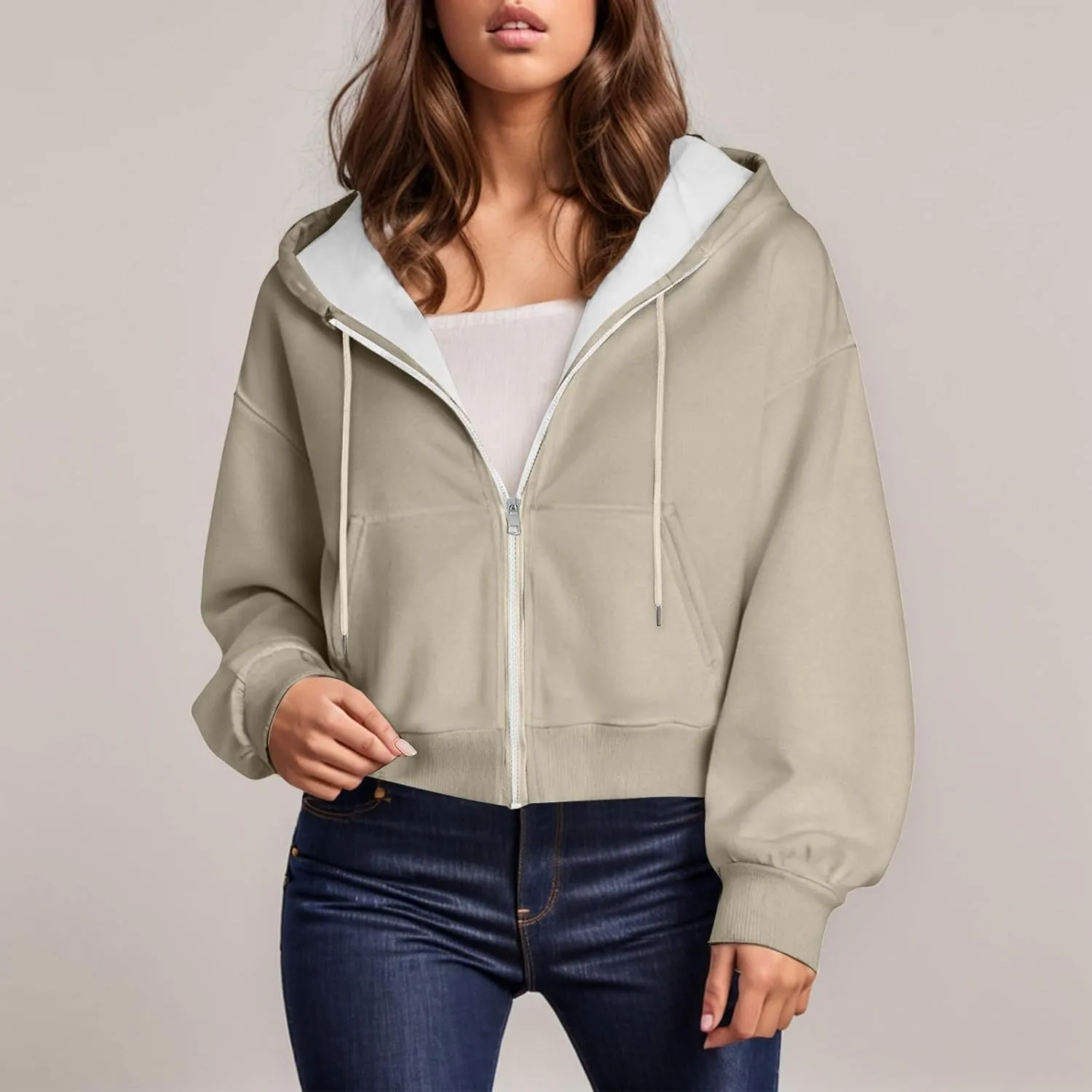 Crop Hoodies for Women Zip Up Jackets Oversized Sweatshirts Fall Fashion Outfits 2024 Sweaters Winter Clothes