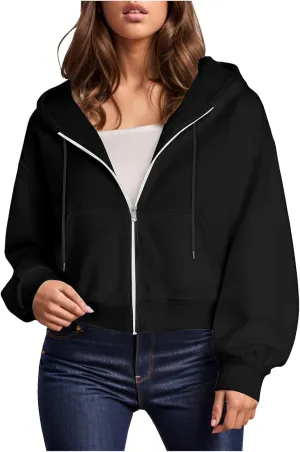Crop Hoodies for Women Zip Up Jackets Oversized Sweatshirts Fall Fashion Outfits 2024 Sweaters Winter Clothes