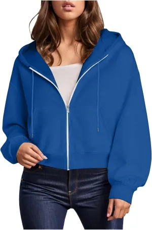 Crop Hoodies for Women Zip Up Jackets Oversized Sweatshirts Fall Fashion Outfits 2024 Sweaters Winter Clothes