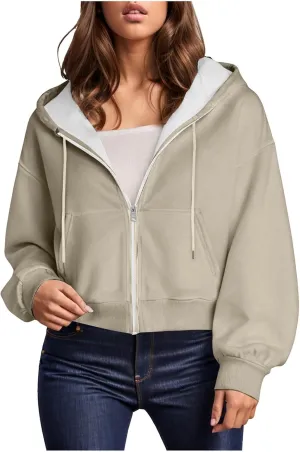 Crop Hoodies for Women Zip Up Jackets Oversized Sweatshirts Fall Fashion Outfits 2024 Sweaters Winter Clothes