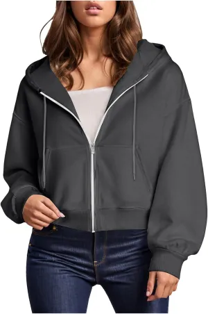 Crop Hoodies for Women Zip Up Jackets Oversized Sweatshirts Fall Fashion Outfits 2024 Sweaters Winter Clothes