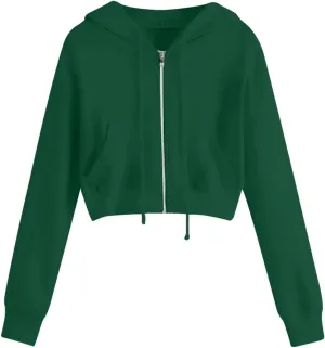 Cropped Hoodie Women Zip Up Hooded Sweatshirt 2023 Fashion Fall Crop Jackets Casual Cute Long Sleeve Crop Tops