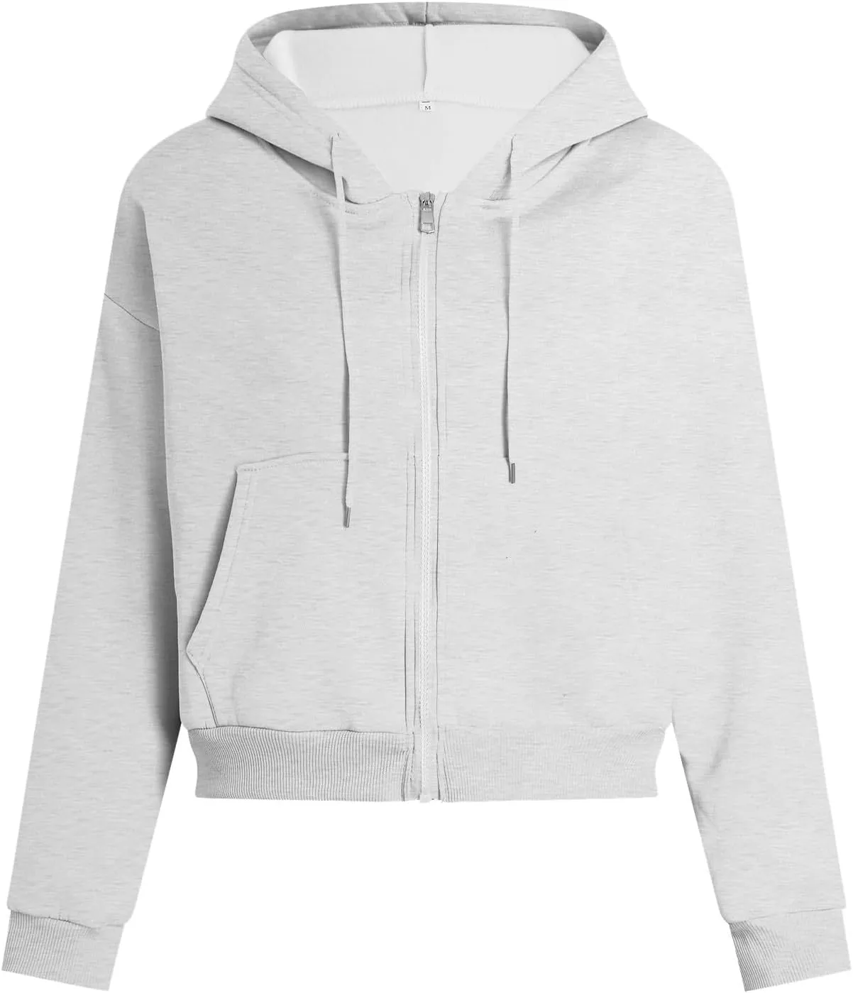 Cropped Zip Up Hoodie Women Oversized Drawstring Long Sleeve Zip Up Jacket Hooded Sweatshirt with Pockets