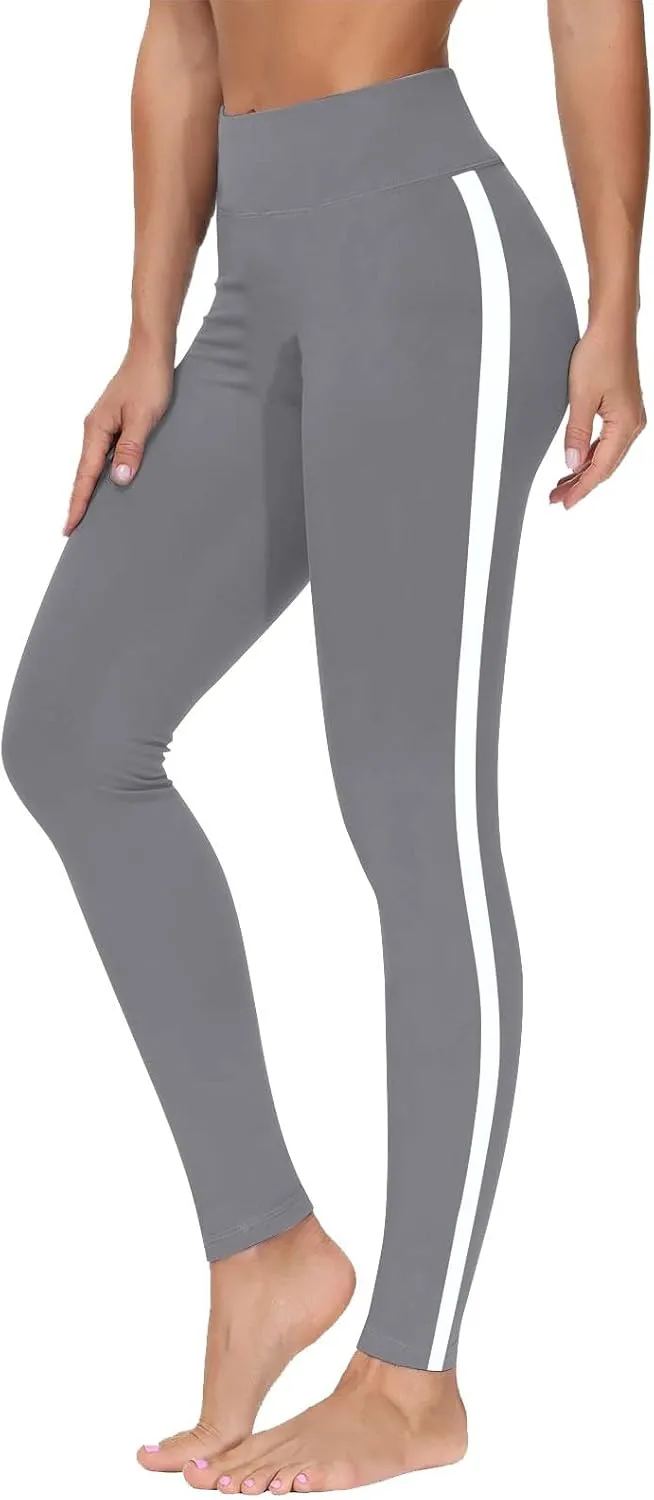 DASAYO High Waisted Leggings for Women Trenfy Side Stripe Print Tummy Control Comfy Exercise Yoga Pants Girls Activewear