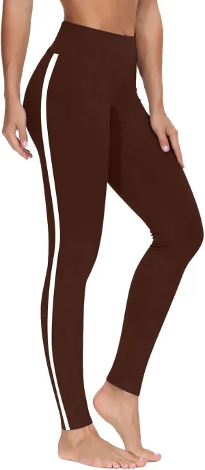 DASAYO High Waisted Leggings for Women Trenfy Side Stripe Print Tummy Control Comfy Exercise Yoga Pants Girls Activewear