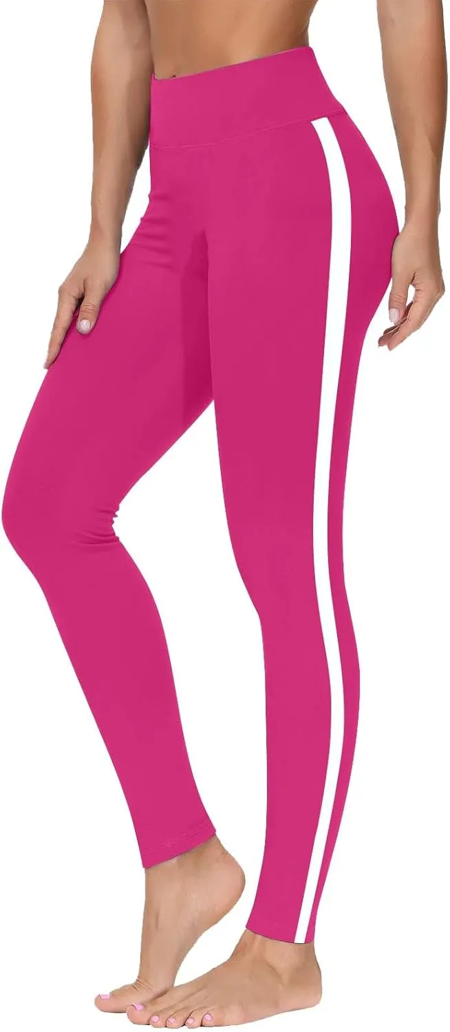 DASAYO High Waisted Leggings for Women Trenfy Side Stripe Print Tummy Control Comfy Exercise Yoga Pants Girls Activewear