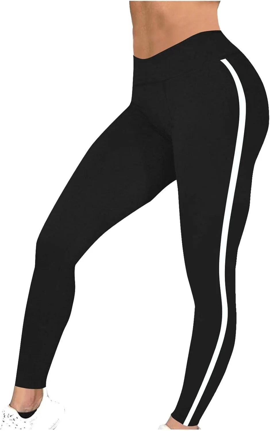 DASAYO High Waisted Leggings for Women Trenfy Side Stripe Print Tummy Control Comfy Exercise Yoga Pants Girls Activewear