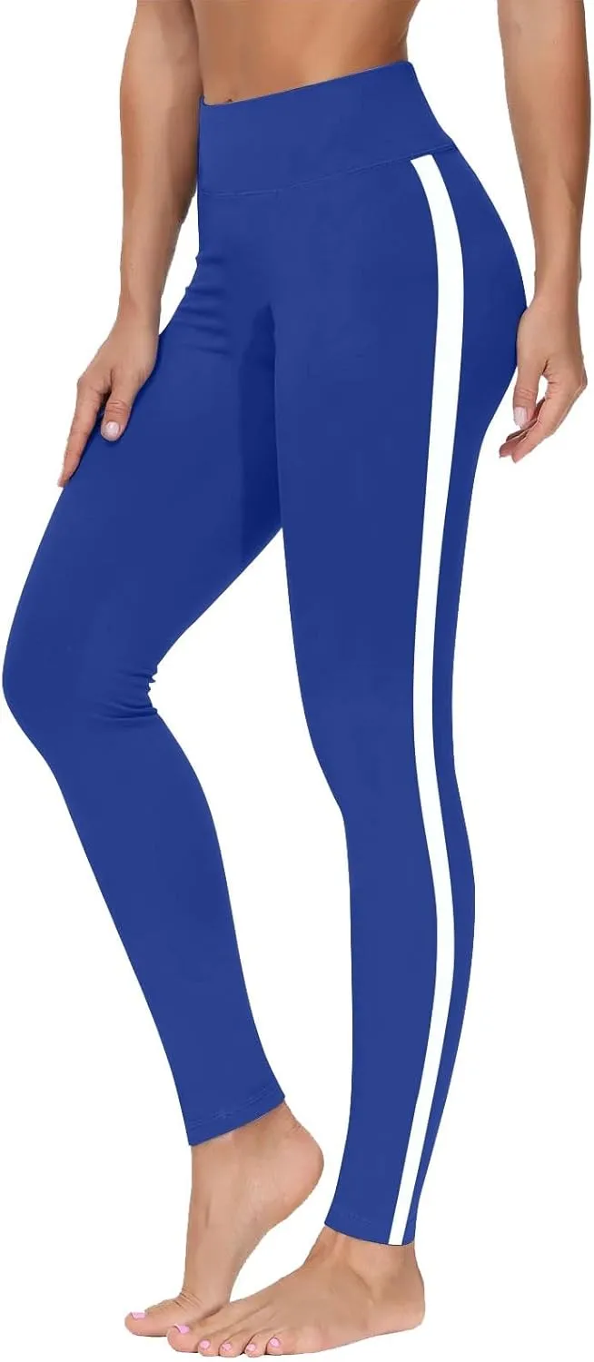 DASAYO High Waisted Leggings for Women Trenfy Side Stripe Print Tummy Control Comfy Exercise Yoga Pants Girls Activewear