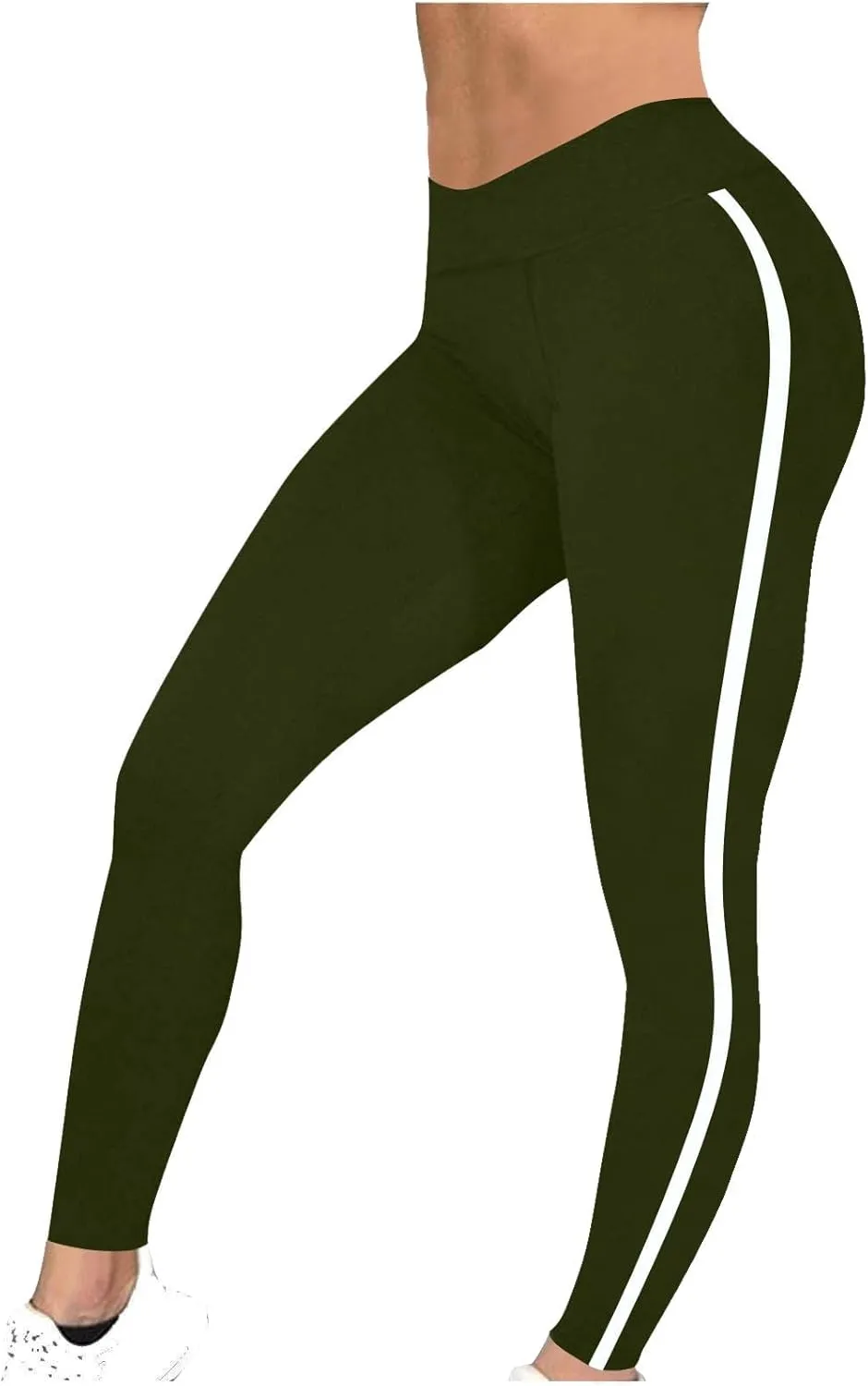 DASAYO High Waisted Leggings for Women Trenfy Side Stripe Print Tummy Control Comfy Exercise Yoga Pants Girls Activewear